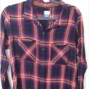 KAVU Plaid Tunic Long Sleeve Button Up Shirt